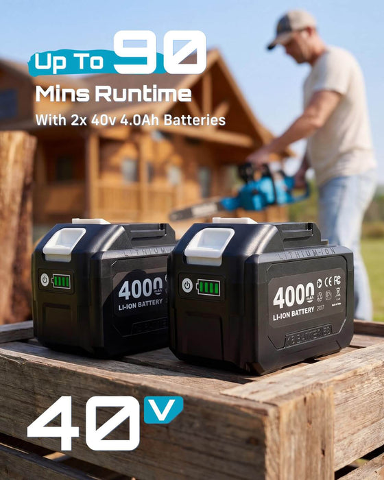 2 Pack Seesii 40V 4.0Ah Lithium Batteries for Cordless Chainsaw, Up to 90 Mins Long Runtime for Yard Wood Cutting