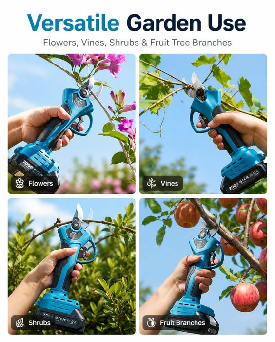 SEESII Cordless Electric Pruning Shears | 1.4 Inch Cutting Brushless Power Pruner, 2×2000mAh Batteries, Extra SK5 Blade, 2 - Speed Mode Garden Tree Branch Trimmer - Pruning Shears - SeeSii