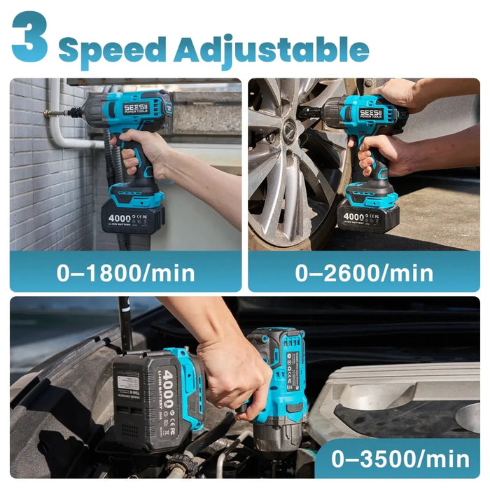 Seesii Cordless Impact Wrench, 1032Ft - lbs (1400N.m) Electric Impact Gun driver, 2x4000mah Battery & Charger, Sockets DrillScrews ,Screwdriver bits - SeeSii