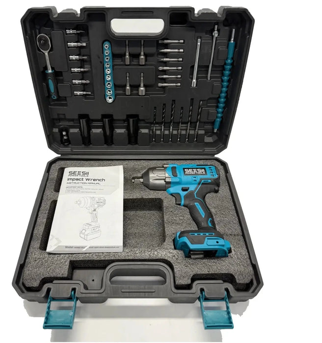 Seesii Cordless Impact Wrench, 1032Ft - lbs (1400N.m) Electric Impact Gun driver, 2x4000mah Battery & Charger, Sockets DrillScrews ,Screwdriver bits - SeeSii