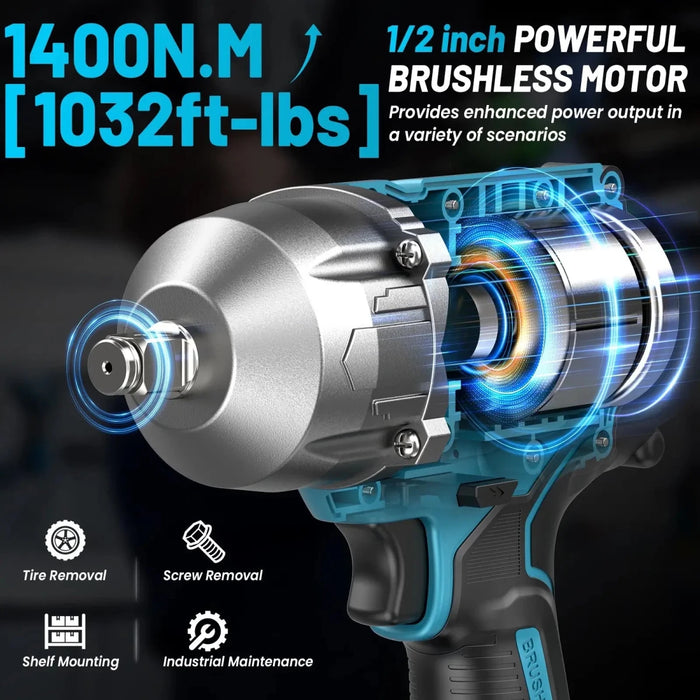 Seesii Cordless Impact Wrench, 1032Ft - lbs (1400N.m) Electric Impact Gun driver, 2x4000mah Battery & Charger, Sockets DrillScrews ,Screwdriver bits - SeeSii