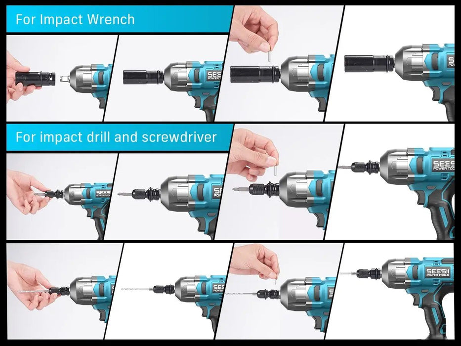 Seesii Cordless Impact Wrench, 1032Ft - lbs (1400N.m) Electric Impact Gun driver, 2x4000mah Battery & Charger, Sockets DrillScrews ,Screwdriver bits - SeeSii