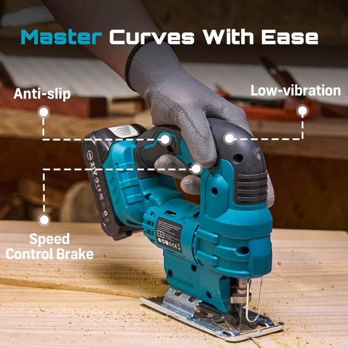 SEESII Cordless Jig Saw, ±45° Bevel 4‑Orbital Jigsaw with 2×2.0Ah Battery, 9 Blades & Storage Bag-JS01 - SeeSii
