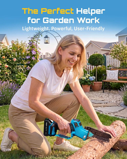 Seesii 6 Inch Brushless Cordless Mini Chainsaw, lightweight power saw for women pruning logs in backyard garden yard work