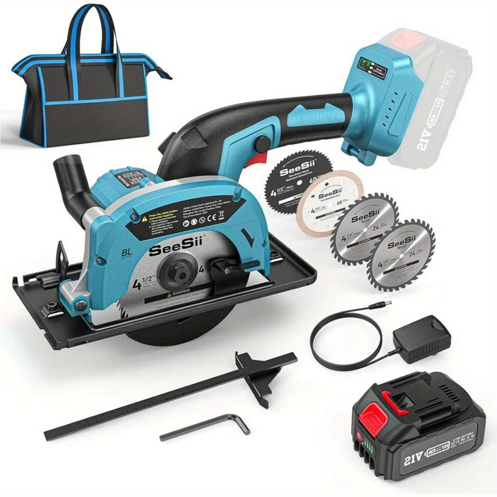 SeeSii Cordless Mini Circular Saw 4 - 1/ 2" Electric Compact Circular Saw 4000mah - SeeSii