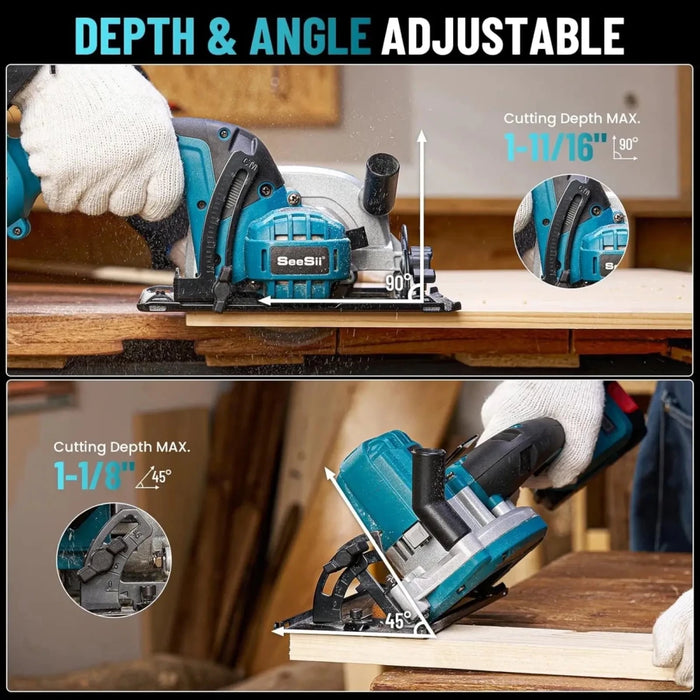 SeeSii Cordless Mini Circular Saw 4 - 1/ 2" Electric Compact Circular Saw 4000mah - SeeSii