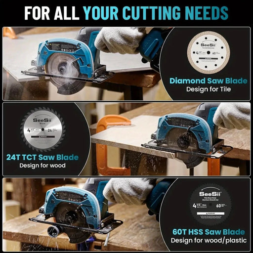SeeSii Cordless Mini Circular Saw 4 - 1/ 2" Electric Compact Circular Saw 4000mah - SeeSii