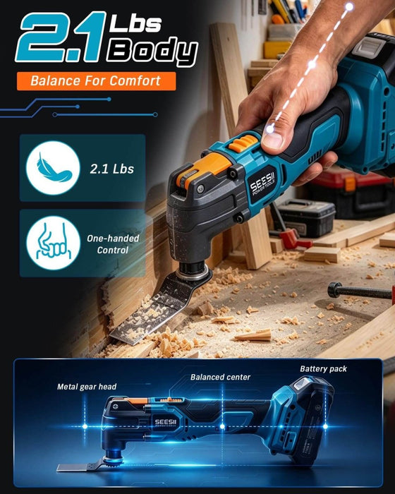 SEESII Cordless Oscillating Multi-Tool Kit, 6-Speed with 2.0Ah BatteryWYB001 - SEESII