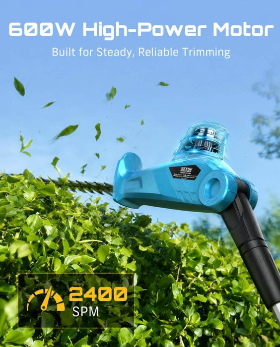 SEESII Cordless Pole Hedge Trimmer 20" Dual-Action Blade, 8FT Telescopic Pole, 2×4000mAh Battery, Adjustable Rotating Head - Pole Hedge Trimmer-SeeSii