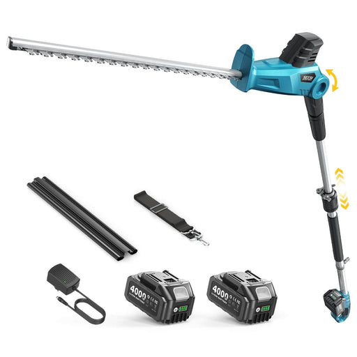 SEESII Cordless Pole Hedge Trimmer 20" Dual-Action Blade, 8FT Telescopic Pole, 2×4000mAh Battery, Adjustable Rotating Head - Pole Hedge Trimmer-SeeSii
