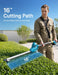 Seesii blue 20V cordless pole hedge trimmer lifestyle image, 16-inch wide cutting blade trims larger hedge areas quickly for backyard garden care
