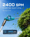 Seesii blue cordless pole hedge trimmer motor close-up, 2400 SPM high speed motor delivers smooth clean trimming for garden hedges