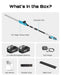 Complete package list of SEESII cordless pole hedge trimmer, includes trimmer head, 2×4.0Ah batteries, charger, shoulder strap & all accessories