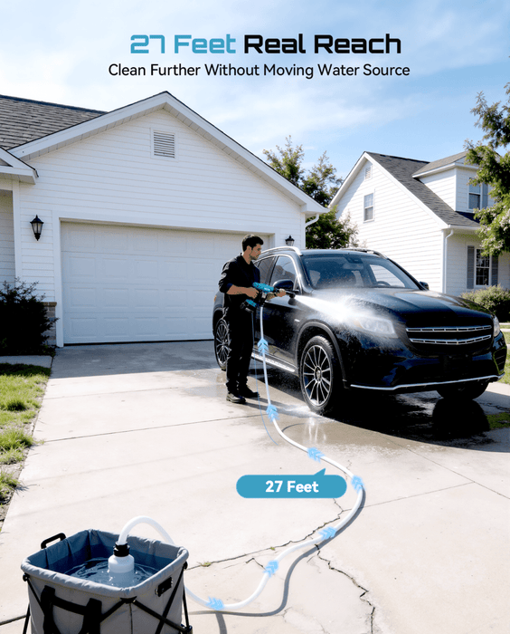 SEESII Cordless Pressure Washer, Portable Power Washer with 2x4000mAh Batteries, Electric Washer Gun with 6 - in - 1 Nozzle & 27FT Hose, Handheld Power Cleaner for Car, Driveway, Garden, Patio and Fence - SeeSii