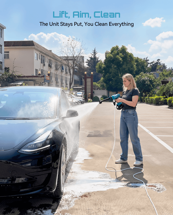 SEESII Cordless Pressure Washer, Portable Power Washer with 2x4000mAh Batteries, Electric Washer Gun with 6 - in - 1 Nozzle & 27FT Hose, Handheld Power Cleaner for Car, Driveway, Garden, Patio and Fence - SeeSii