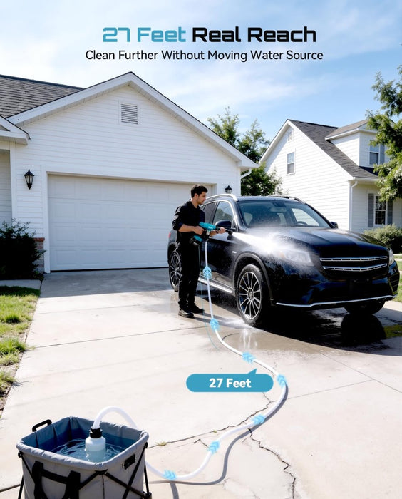 SEESII Cordless Pressure Washer, Portable Power Washer with 4000mAh Battery, Electric Washer Gun with 6 - in - 1 Nozzle & 27FT Hose, Handheld Power Cleaner for Car, Driveway, Garden, Patio and Fence - Cordless Pressure Washer - SeeSii