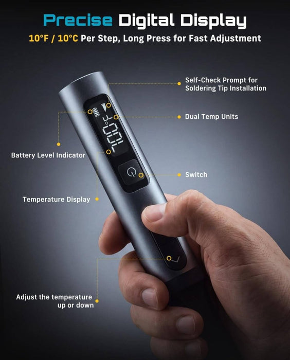 SEESII Cordless Soldering Iron Kit Digital Display 7S Fast Heating 390℉‑840℉(S01) - SeeSii