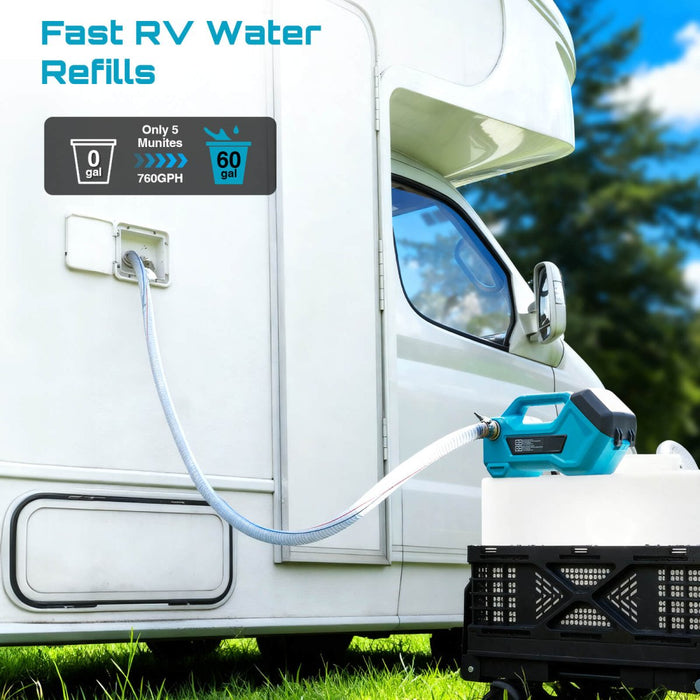 SEESII Cordless Transfer Pump, 760 GPH Self - Priming, Dual 4.0Ah Batteries — Portable Utility Pump for Water & Diesel, 65 - ft Head, 3/4" Garden - Hose Fitting - SeeSii