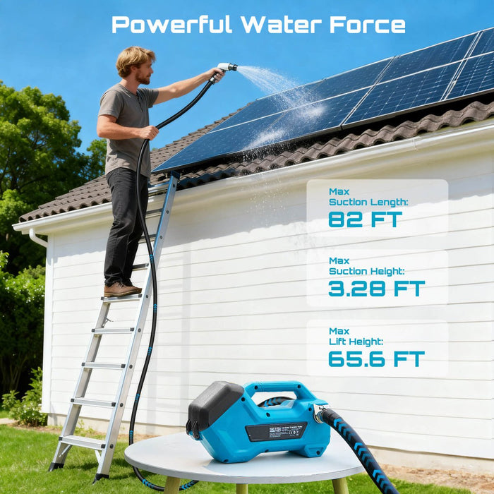 SEESII Cordless Transfer Pump, 760 GPH Self - Priming, Dual 4.0Ah Batteries — Portable Utility Pump for Water & Diesel, 65 - ft Head, 3/4" Garden - Hose Fitting - SeeSii