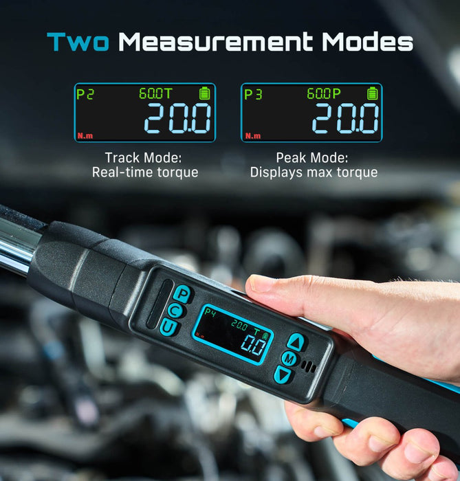 Seesii D2 Lite Pro 3/8" Digital Torque Wrench, 0–220 N·m (162 ft - lb), ±2% Accuracy, LCD, Peak/Real - Time, Presets & Memory - ratchet wrench - SeeSii