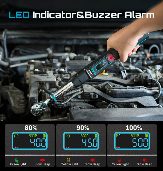Seesii D2 Lite Pro 3/8" Digital Torque Wrench, 0–220 N·m (162 ft - lb), ±2% Accuracy, LCD, Peak/Real - Time, Presets & Memory - ratchet wrench - SeeSii