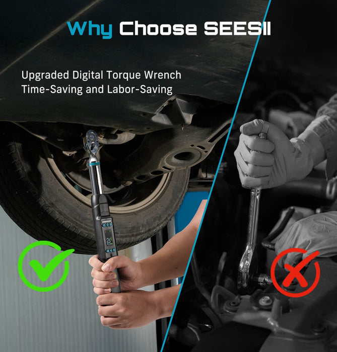 Seesii D2 Lite Pro 3/8" Digital Torque Wrench, 0–220 N·m (162 ft - lb), ±2% Accuracy, LCD, Peak/Real - Time, Presets & Memory - ratchet wrench - SeeSii