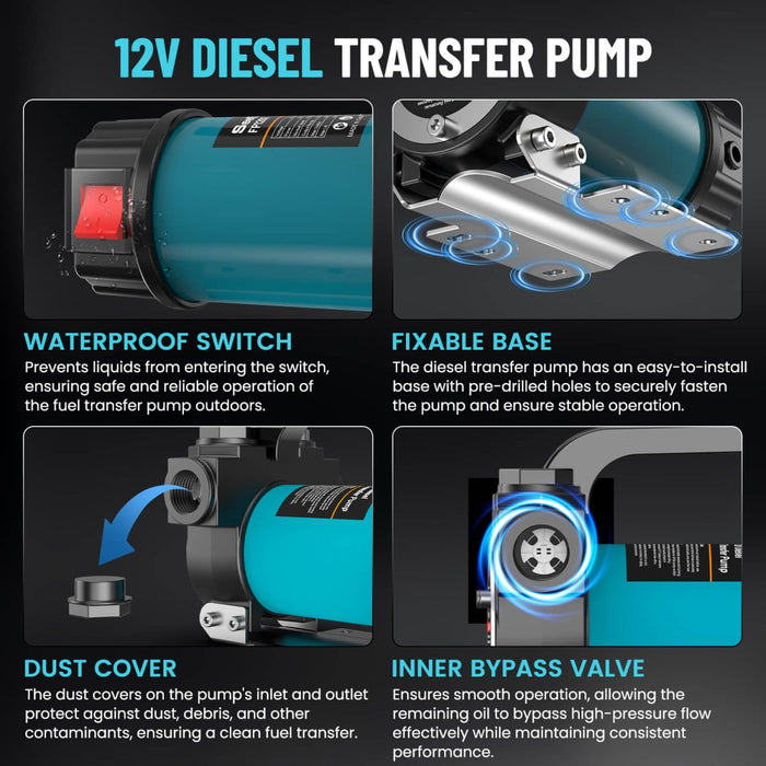 SEESII Diesel Fuel Transfer Pump Kit 12V 13 GPM DC Automatic Shut-off Nozzle - SeeSii