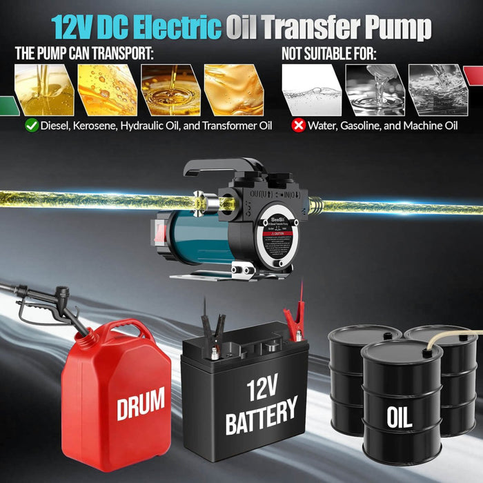 SEESII Diesel Fuel Transfer Pump Kit 12V 13 GPM DC Automatic Shut-off Nozzle - SeeSii
