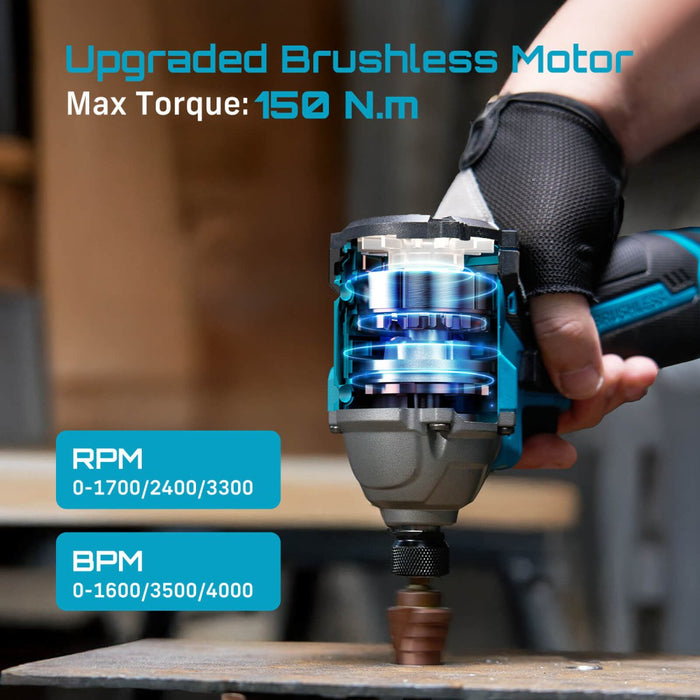 SEESII DR16 Lite 1/4" Cordless Impact Driver Kit, Brushless, 180 N·m (1590 in - lbs), Up to 2500 RPM & 4000 IPM, 2×2.0Ah Batteries, 20 - Pc Bit Set, Carry Bag - impact Driver - SeeSii