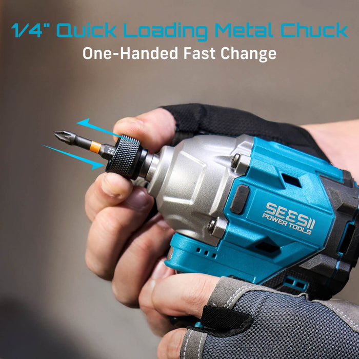 SEESII DR16 Lite 1/4" Cordless Impact Driver Kit, Brushless, 180 N·m (1590 in - lbs), Up to 2500 RPM & 4000 IPM, 2×2.0Ah Batteries, 20 - Pc Bit Set, Carry Bag - impact Driver - SeeSii
