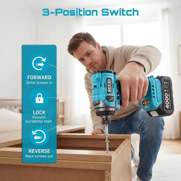 Seesii Electric 3/8'' Drill & 1/4'' Cordless Impact Driver Brushless 2 Tool Combo Kit - SeeSii