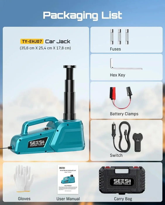 SEESII Electric Car Jack 5 Ton: 12V Hydraulic Car Jack with Remote Control & LED - car jack-SeeSii