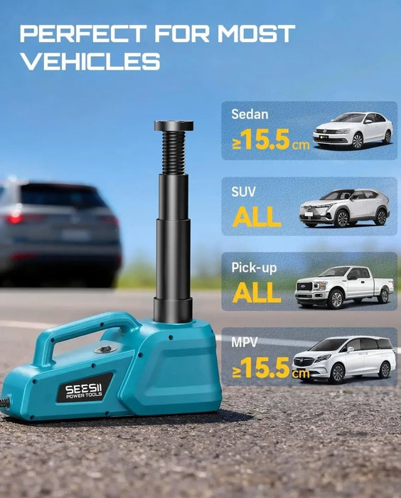 SEESII Electric Car Jack 5 Ton: 12V Hydraulic Car Jack with Remote Control & LED - car jack-SeeSii