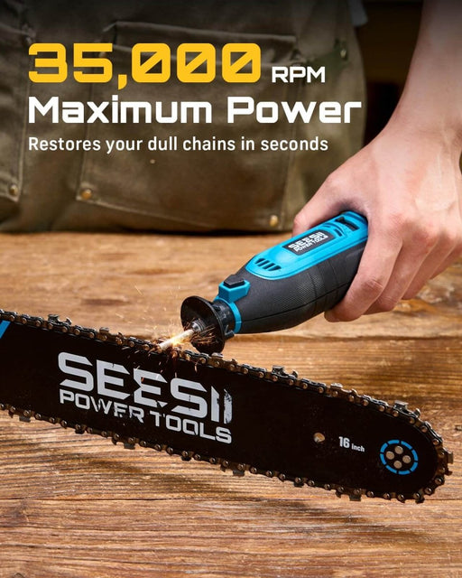 SEESII Electric Chainsaw Sharpener Kit, 35000RPM, 6 Diamond Bits, Fast Sharpening - Chainsaw Sharpener Kit-SeeSii