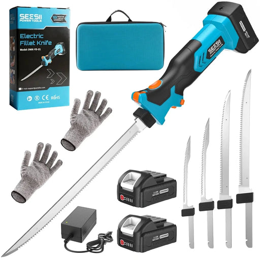 Seesii Electric Cordless Fillet Knife for Fish with 4 Blades, 2xRechargeble Battery - SeeSii