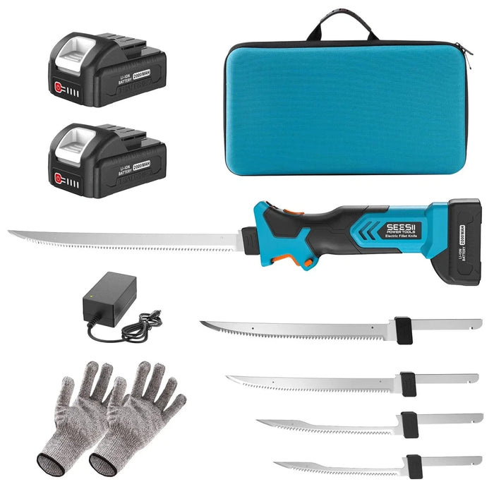 Seesii Electric Cordless Fillet Knife for Fish with 4 Blades, 2xRechargeble Battery - SeeSii