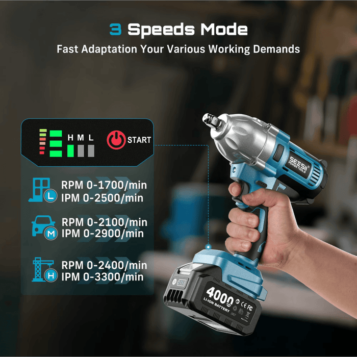 Seesii Electric Cordless Impact Wrench 1/2 885 FT - LBS(1200N.m) - SeeSii