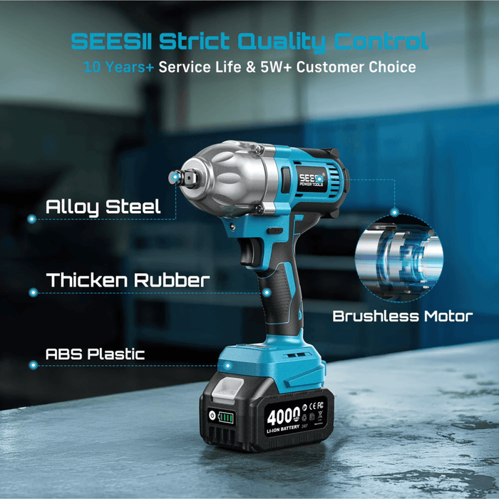 Seesii Electric Cordless Impact Wrench 1/2 885 FT - LBS(1200N.m) - SeeSii