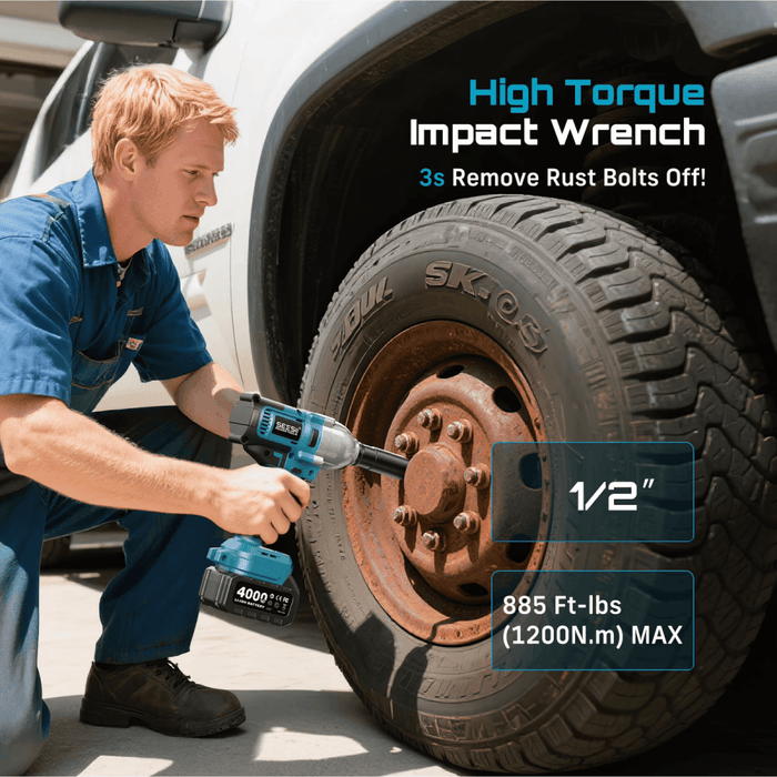 Seesii Electric Cordless Impact Wrench 1/2 885 FT - LBS(1200N.m) - SeeSii