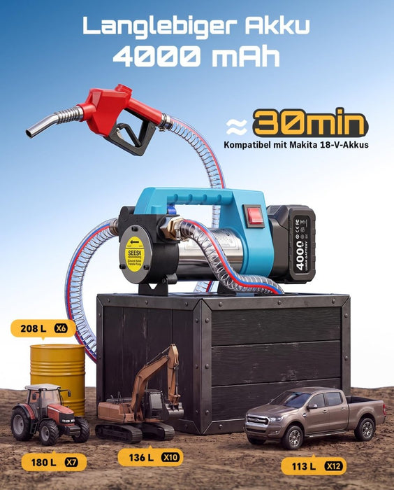 SEESII Electric Diesel Pump Battery 45L/min Auto Stop Fuel Gun with 4.0 Ah battery - SEESII