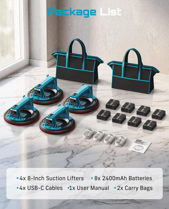 SEESII Electric Glass Suction Cups, 600 LBS Load Tile Suction Cups Tool,8" Heavy Duty Vaccum Lifters - SEESII
