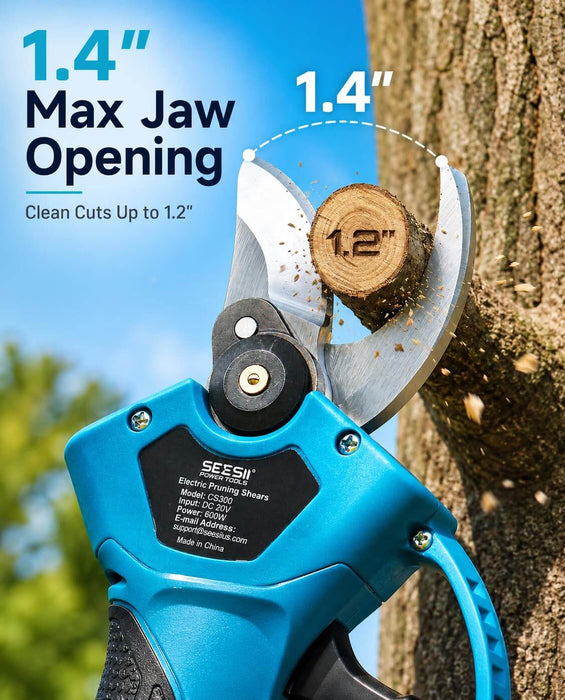 SEESII Cordless Electric Pruning Shears with 1.4" Max Jaw Opening, Clean Smooth Cutting Up to 1.2 Inch Thick Hard Branches, SK5 Sharp Blade for Fruit Tree & Shrub Garden Pruning