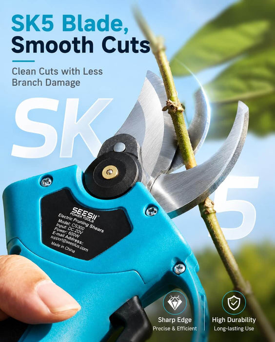 SEESII Electric Pruning Shears with Premium SK5 High Carbon Steel Blade, Delivers Smooth Clean Cuts & Less Plant Branch Damage for Garden Rose, Fruit Tree and Shrub Trimming