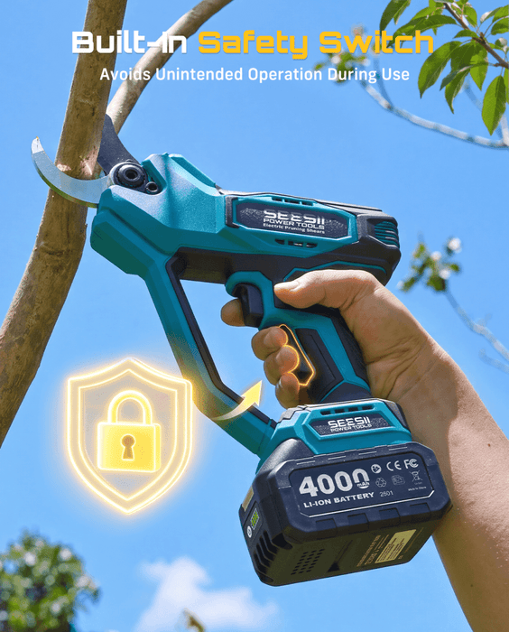 SEESII Electric Pruning Shears Upgraded, 1.6" Cordless Pruner Brushless 2 x 4000mAh Batteries, Up to 4000 Cuts, LCD Display, Safety Switch, SK5 Blade, Branch Cutter for Tree Garden Trimming - Pruning Shears-SeeSii