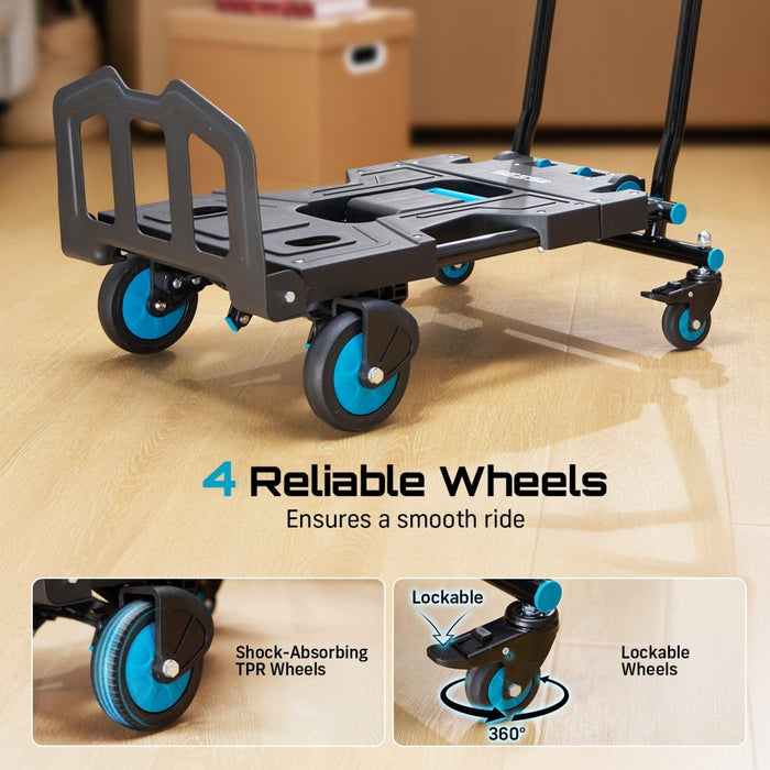 Seesii Folding Hand Truck Dolly – Heavy Duty 2 - in - 1, 330lbs, TPR Wheels - SeeSii