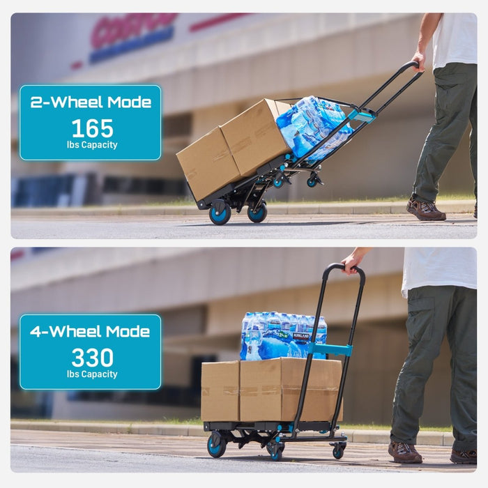 Seesii Folding Hand Truck Dolly – Heavy Duty 2 - in - 1, 330lbs, TPR Wheels - SeeSii