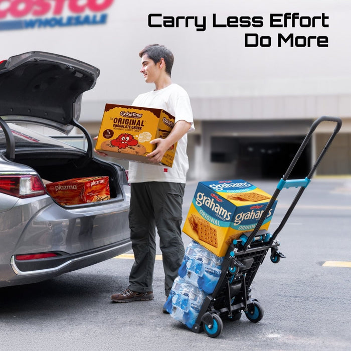 Seesii Folding Hand Truck Dolly – Heavy Duty 2 - in - 1, 330lbs, TPR Wheels - SeeSii