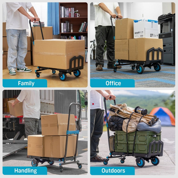 Seesii Folding Hand Truck Dolly – Heavy Duty 2 - in - 1, 330lbs, TPR Wheels - SeeSii