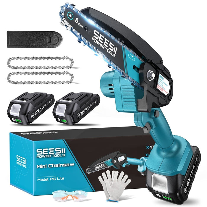 Seesii M6 Lite 6 inch Mini Chainsaw Cordless,2x2000mAh Battery Chainsaw - chainsaw - SeeSii