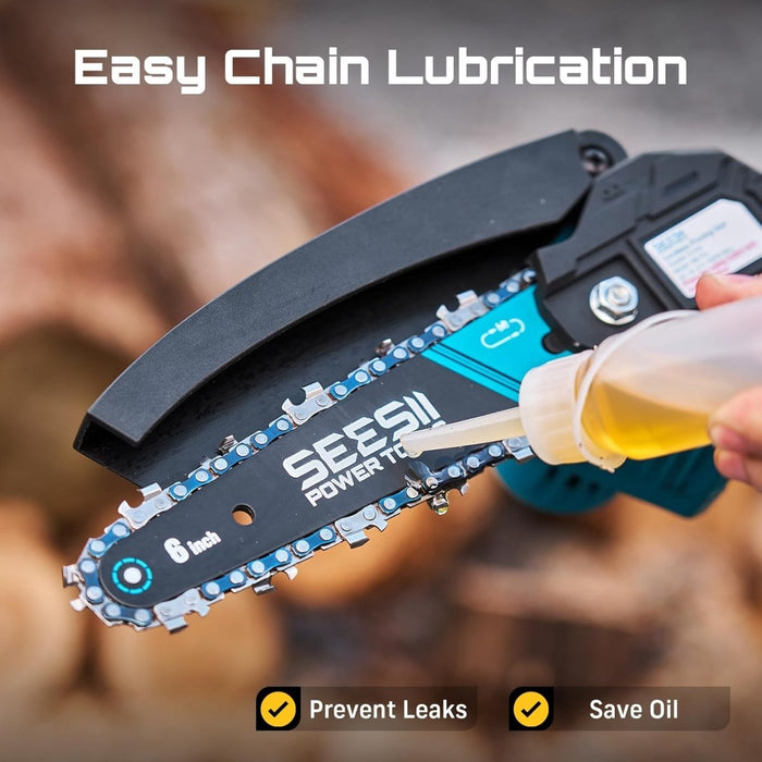 Seesii M6 Plus 6 inch Mini Chainsaw Cordless,2x2000mAh Battery Chainsaw - chainsaw - SeeSii